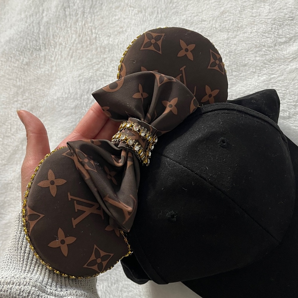 Black Cap with LV Designer style Ears and Bow - Picture 4 of 9